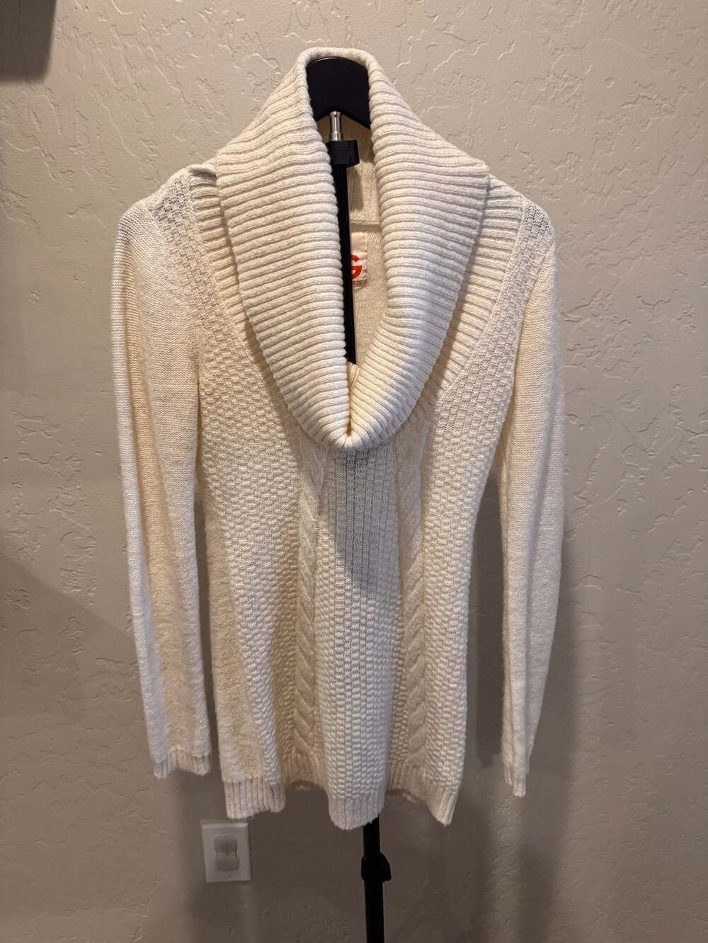 G by Guess Cream Cowl Neck Long Sleeve Sweater